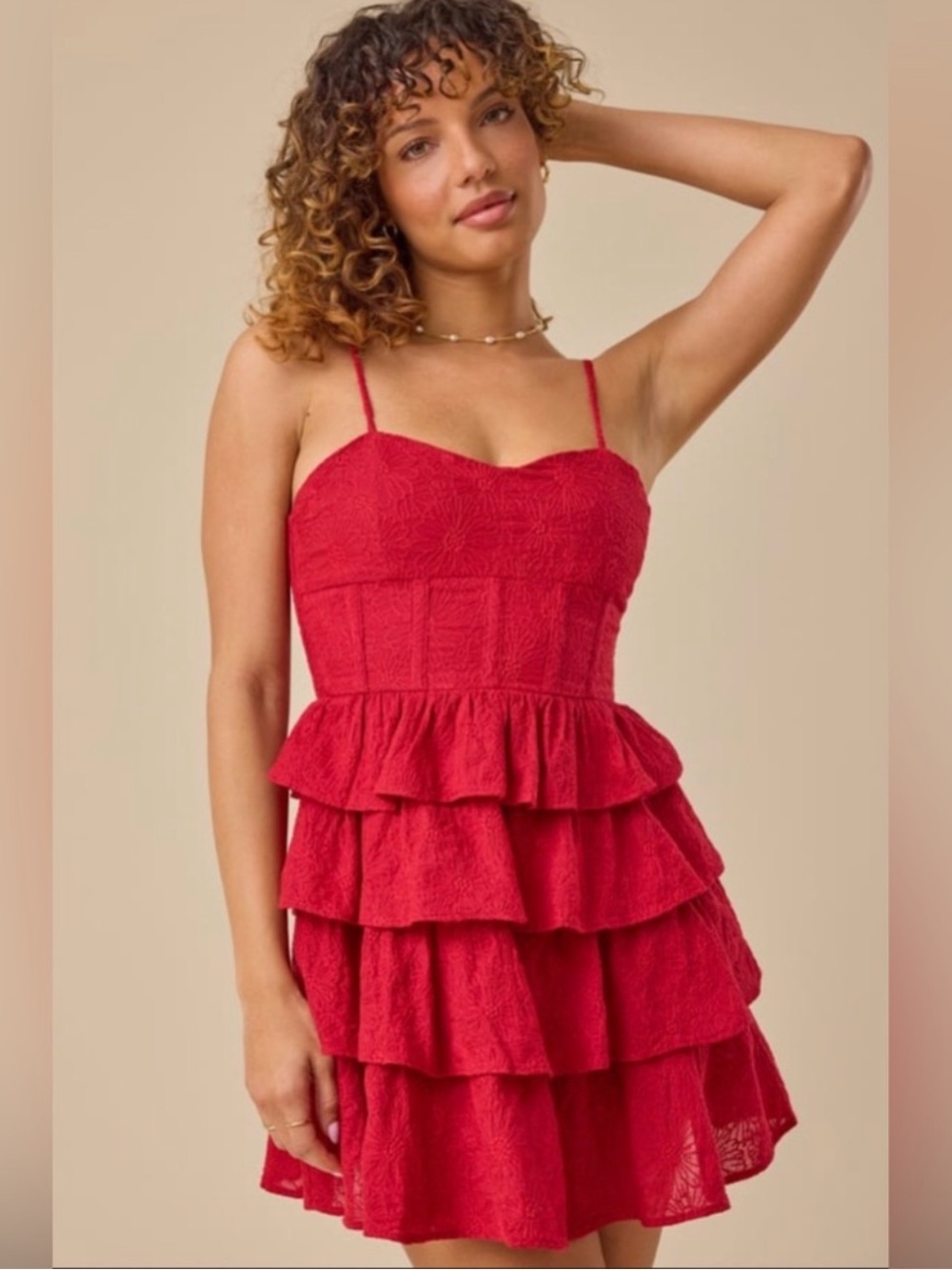Altar’d State Mary Ruffle Mini Dress NWT, Red Tiered Dress